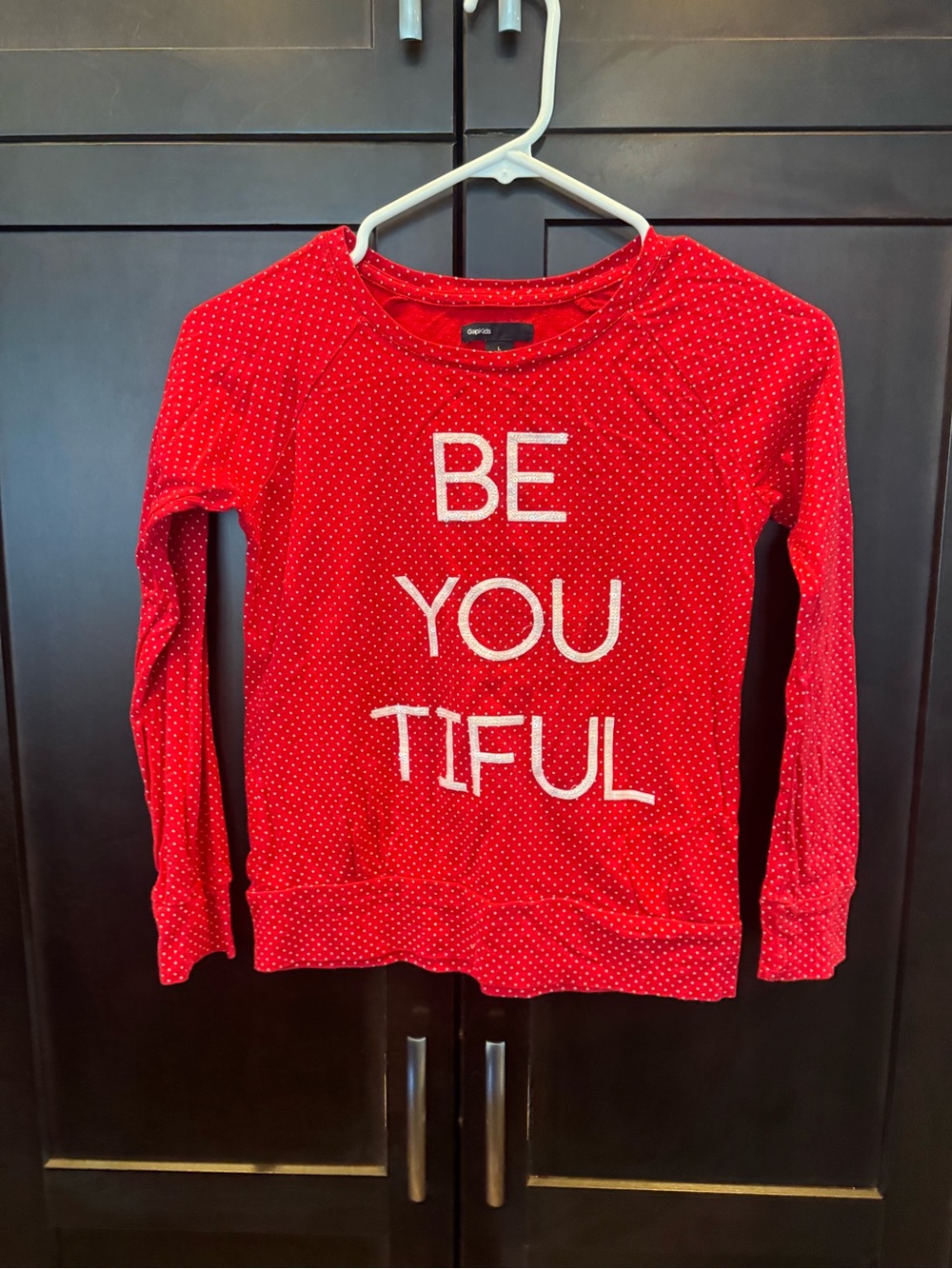 GAP Red Polka Dot 'BE YOU TIFUL' Long Sleeve Tee